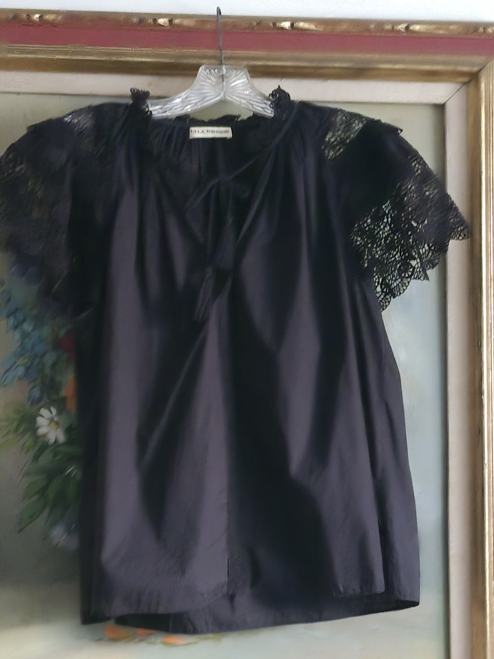 Black Lace Sleeve Women's Top by